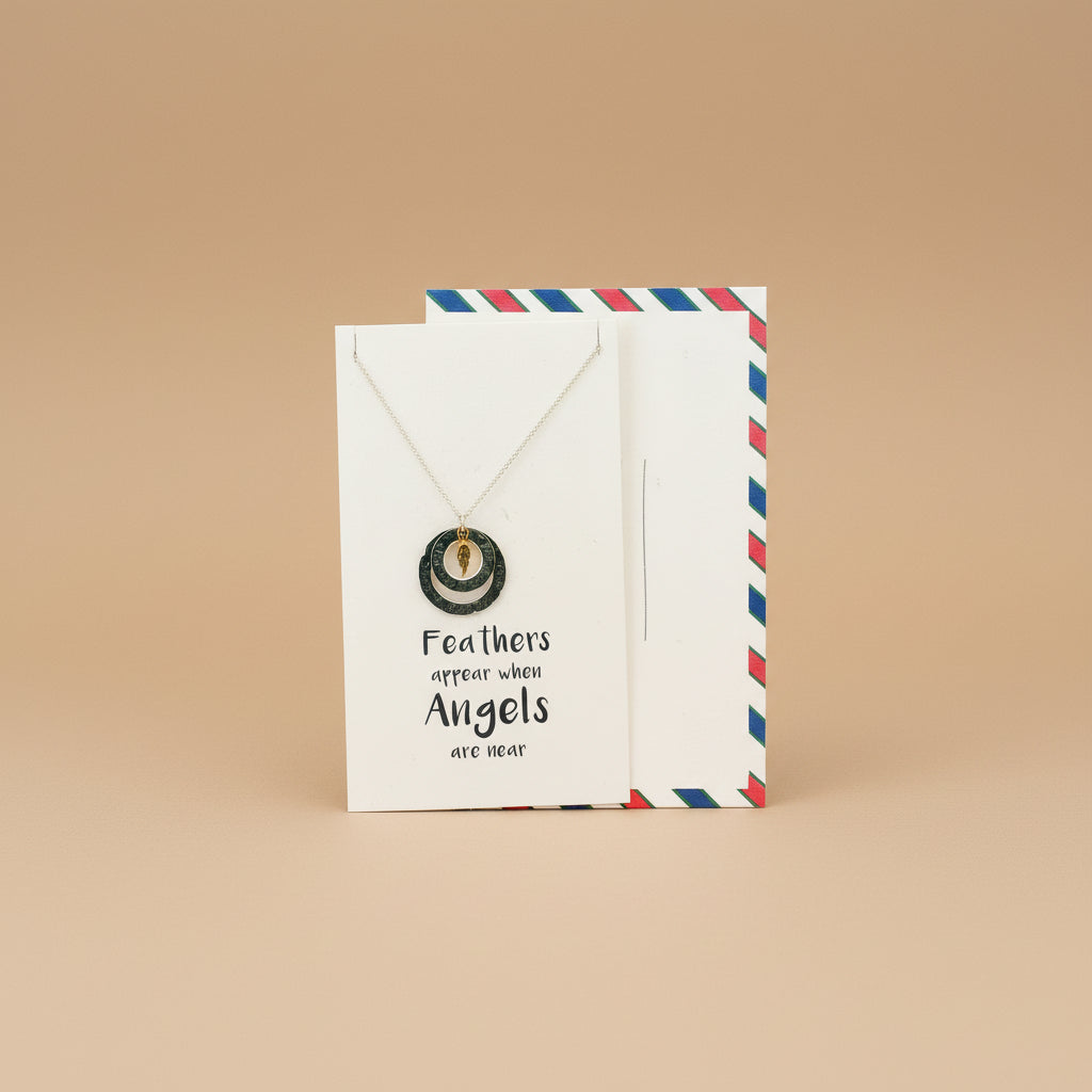 Feathers Appear When Angels Are Near 925 Sterling Silver Pendant With Chain Adjustable Length