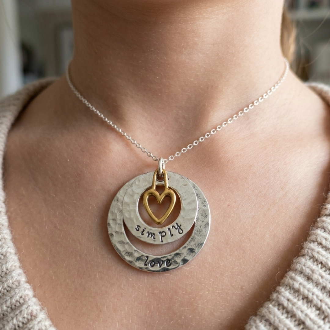 Love 925 Sterling Silver Pendant With Adjustable Chain with Message Postcard