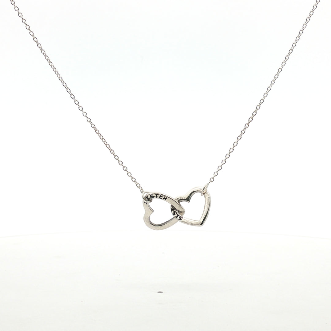 Sisters Hearts Linked Forever 925 Sterling Silver Pendant With Chain Adjustable Length