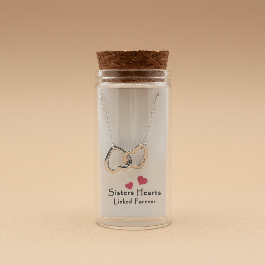 Sisters Hearts Linked Forever 925 Sterling Silver Pendant With Chain Adjustable Length