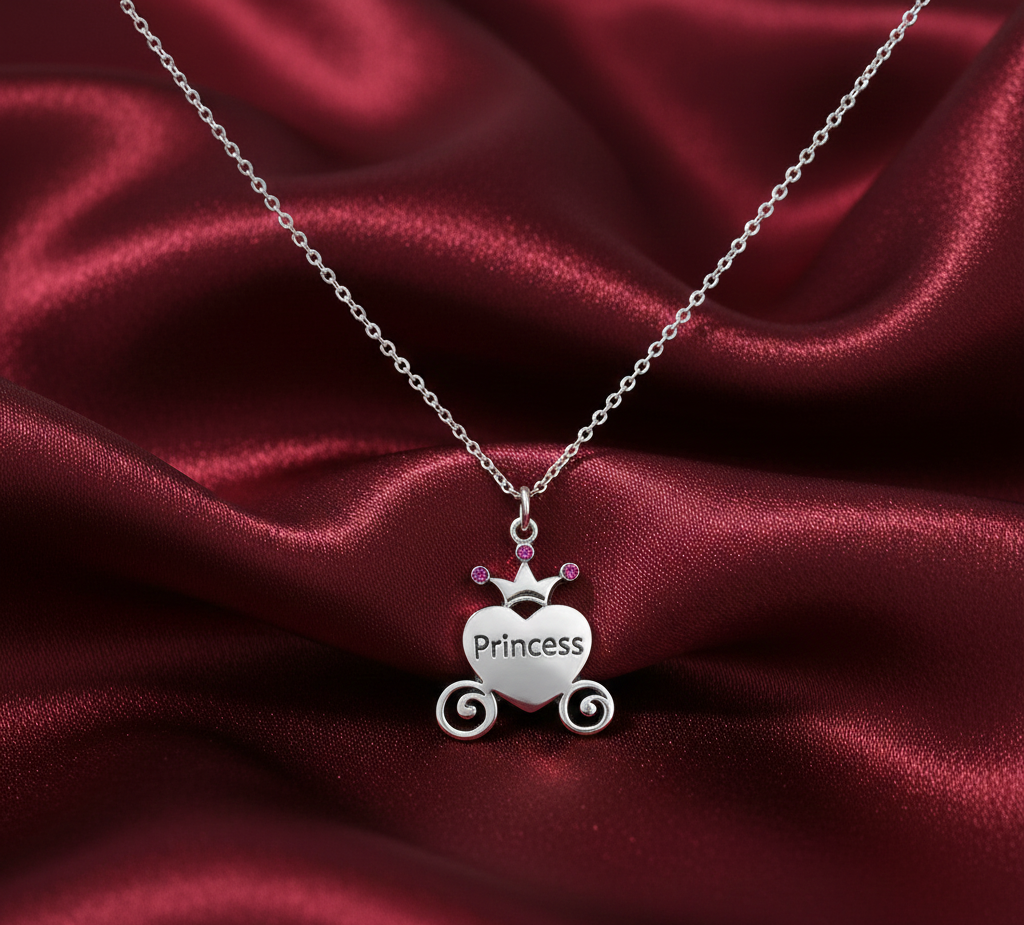 Princess 925 Sterling Silver Pendant With Chain Adjustable Length