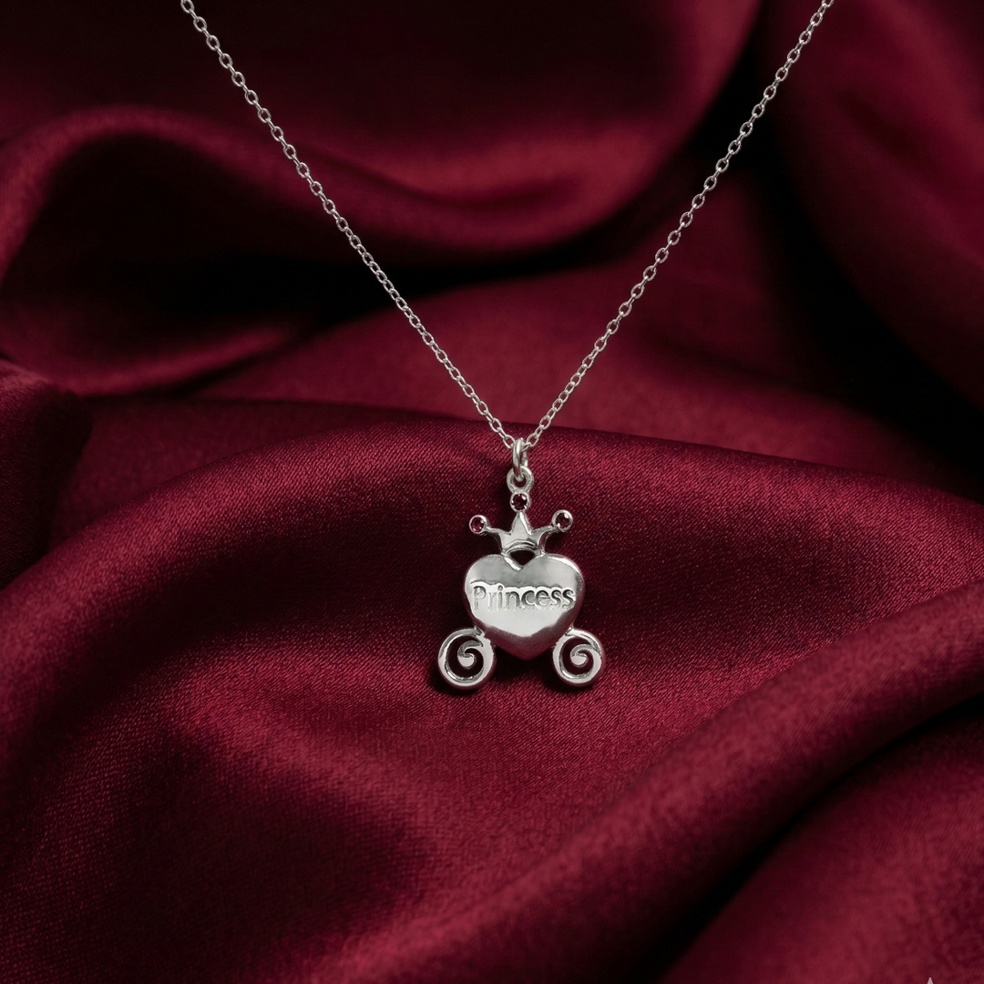 Princess 925 Sterling Silver Pendant With Chain Adjustable Length in Glass Bottle