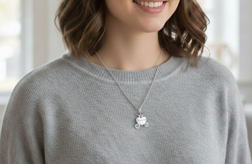 Princess 925 Sterling Silver Pendant With Chain Adjustable Length