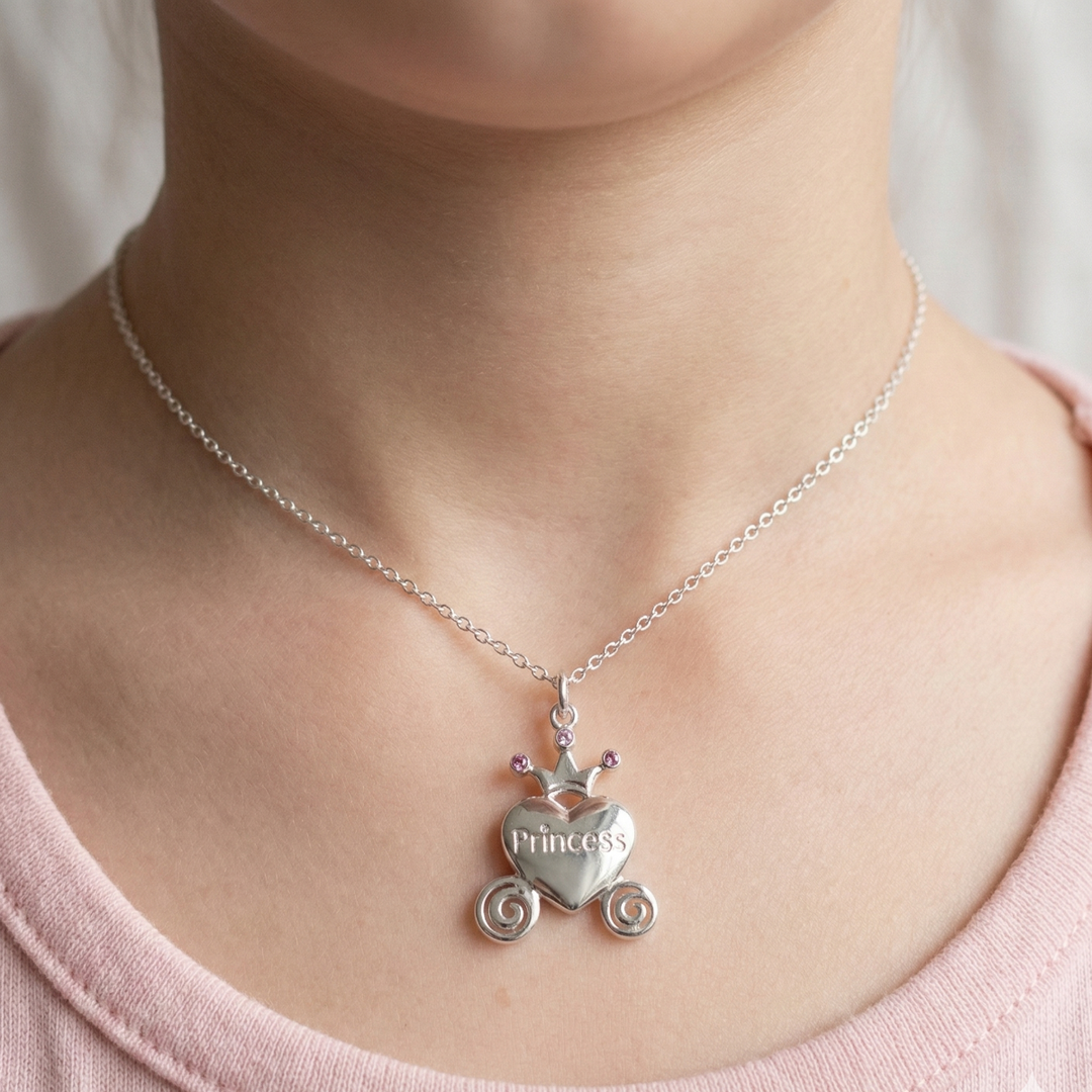 Princess 925 Sterling Silver Pendant With Chain Adjustable Length in Glass Bottle