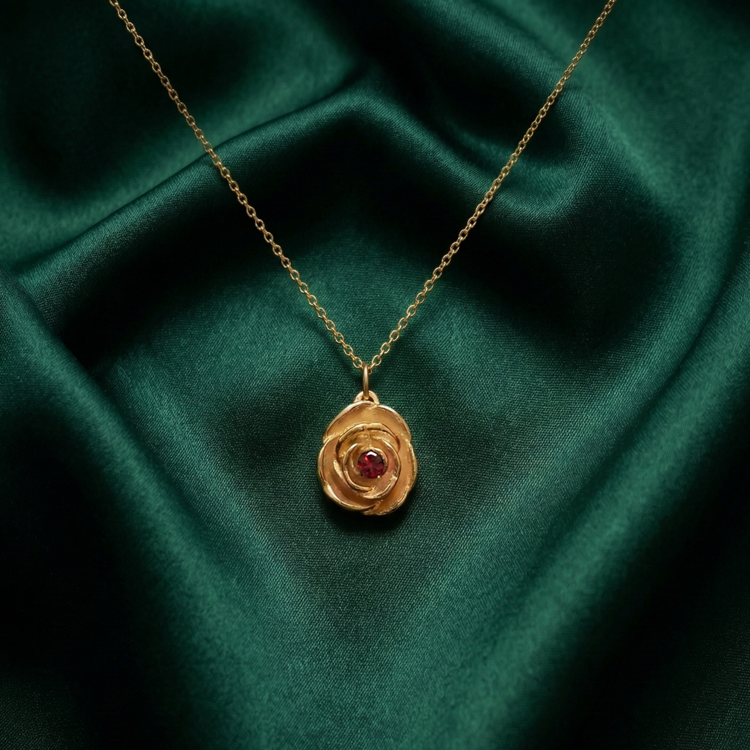 Rose 925 Sterling Silver Pendant With Chain Adjustable Length in Glass Bottle