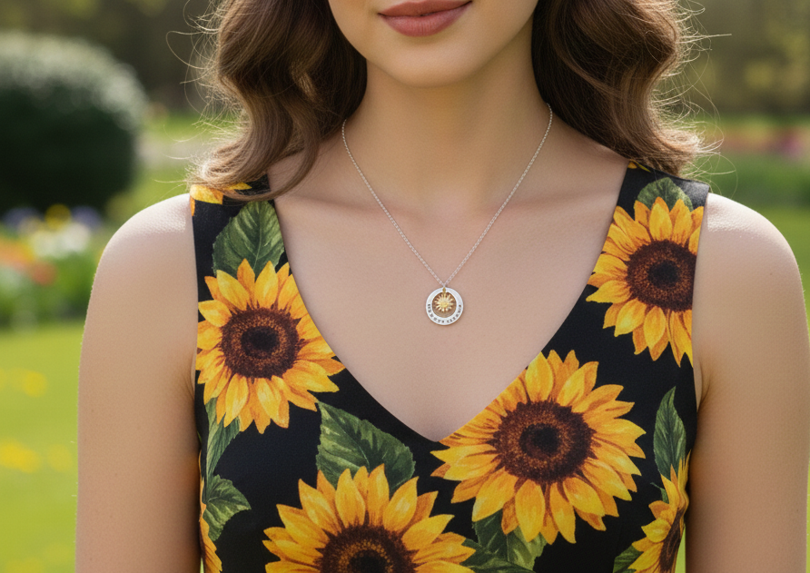 Sunshine 925 Sterling Silver Pendant With Chain Adjustable Length