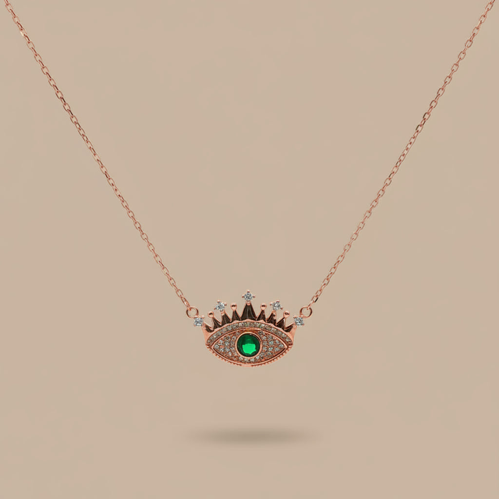 925 Sterling Silver Eye Shape Pendant Necklace with Adjustable Length