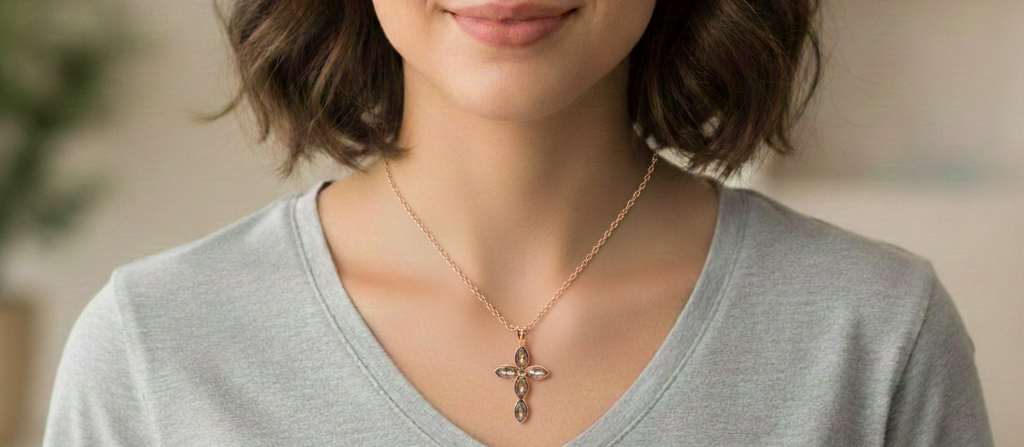 925 Sterling Silver Cross Pendant Necklace with Adjustable Length