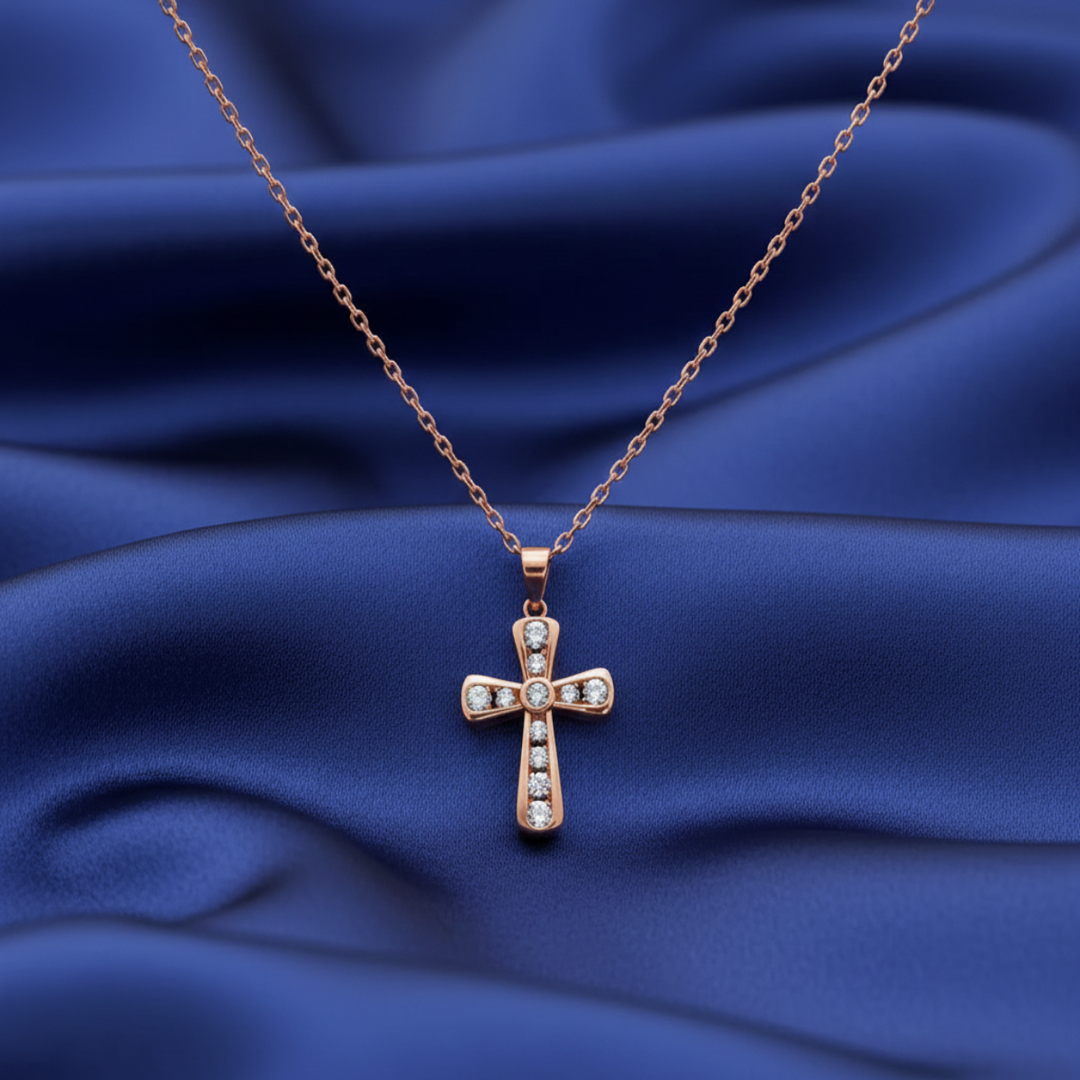 925 Sterling Silver Diamond Criss Cross Pendant Necklace with Adjustable Length