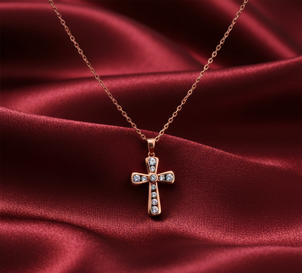 925 Sterling Silver Diamond Criss Cross Pendant Necklace with Adjustable Length