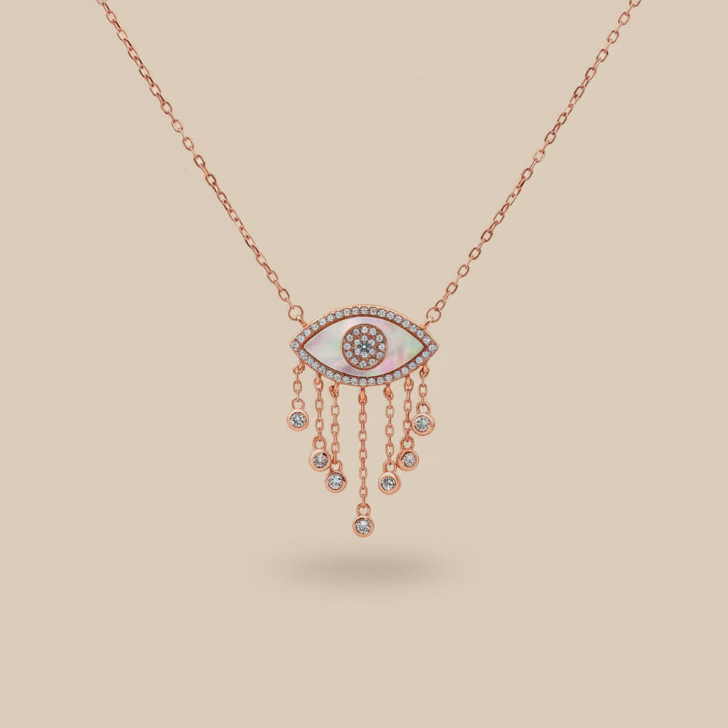 925 Sterling Silver Eye Shape Pendant Necklace with Adjustable Length