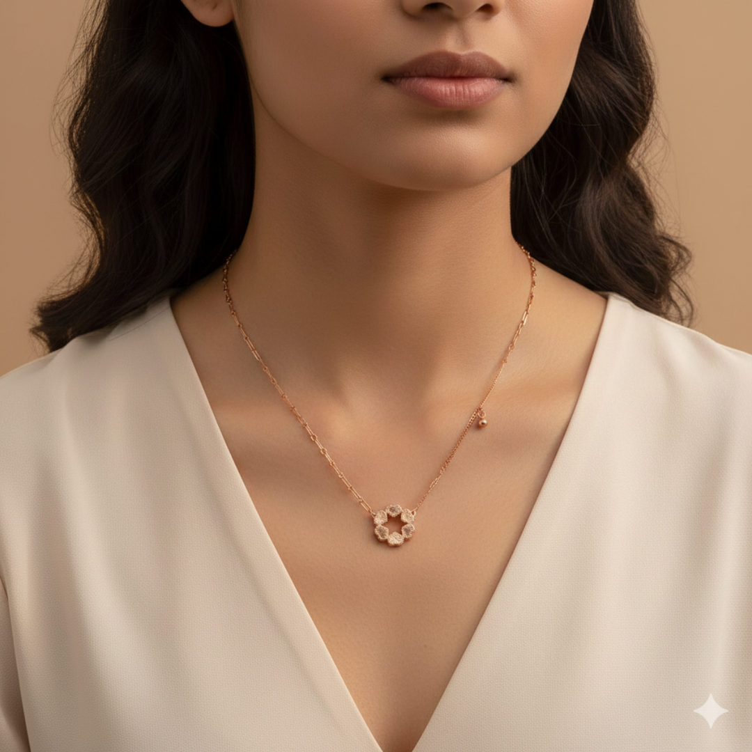 925 Sterling Silver Heart Flower Shape Pendant Necklace with Adjustable Length