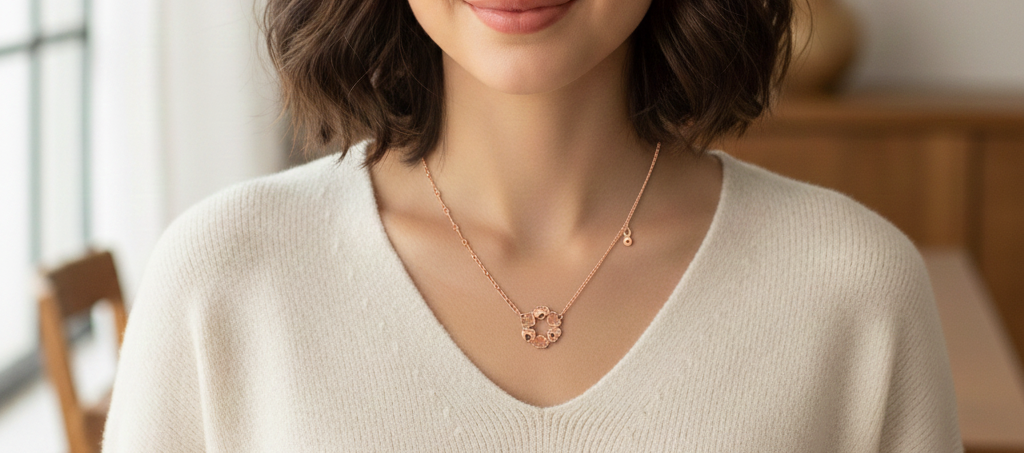 925 Sterling Silver Heart Flower Shape Pendant Necklace with Adjustable Length