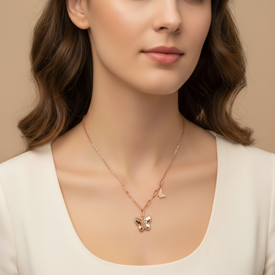 925 Sterling Silver Butterfly Shape Pendant Necklace with Adjustable Length