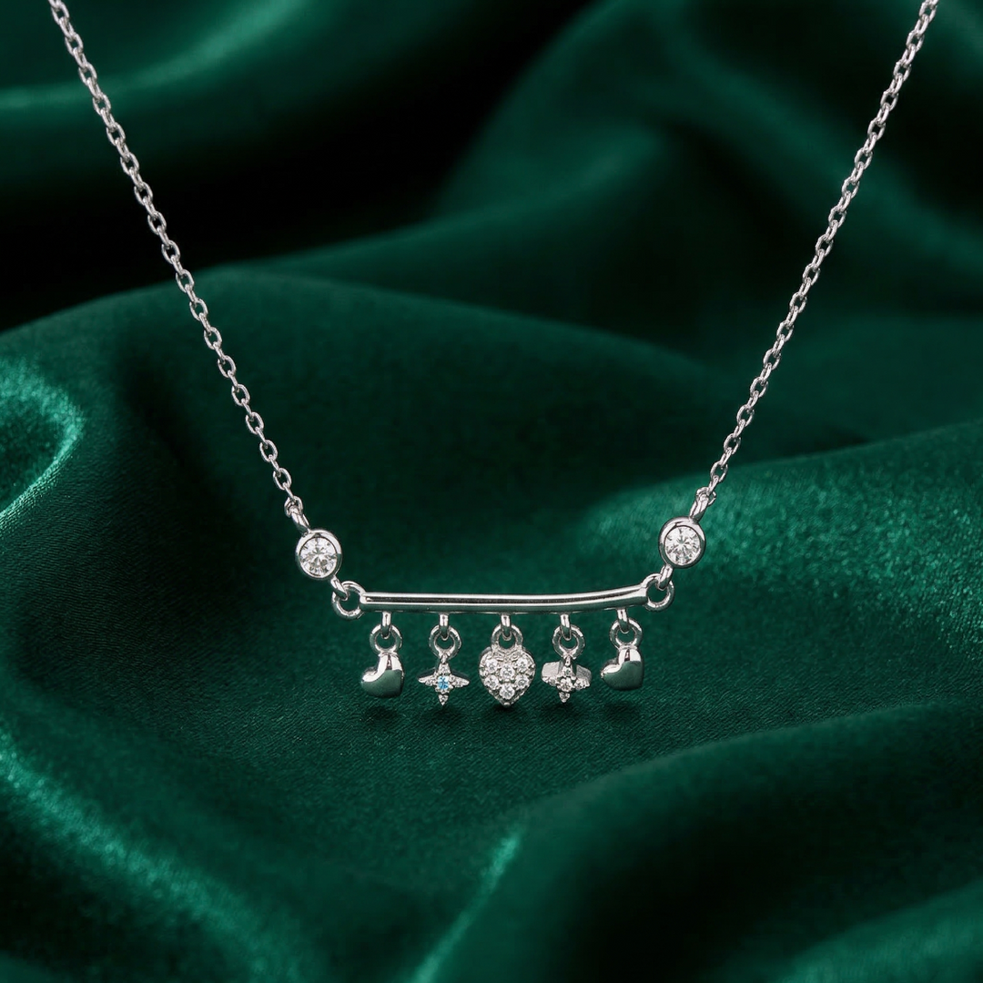 Premium 925 Silver Pendant Necklace with Multi-Charm Design