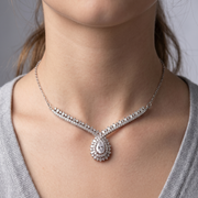 Luxury 925 Sterling Silver Crystal Pear Shape Pendant with Chain