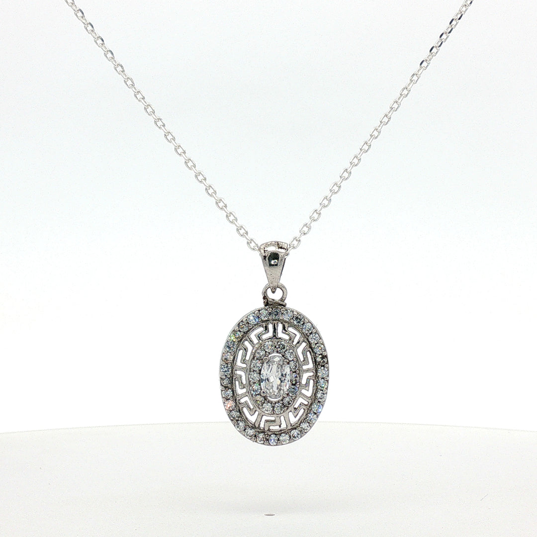 925 Sterling Silver Oval Shape Pendant Necklace with Adjustable Length