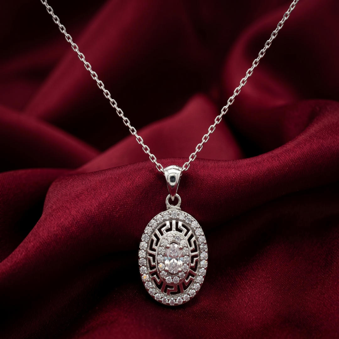 925 Sterling Silver Oval Shape Pendant Necklace with Adjustable Length