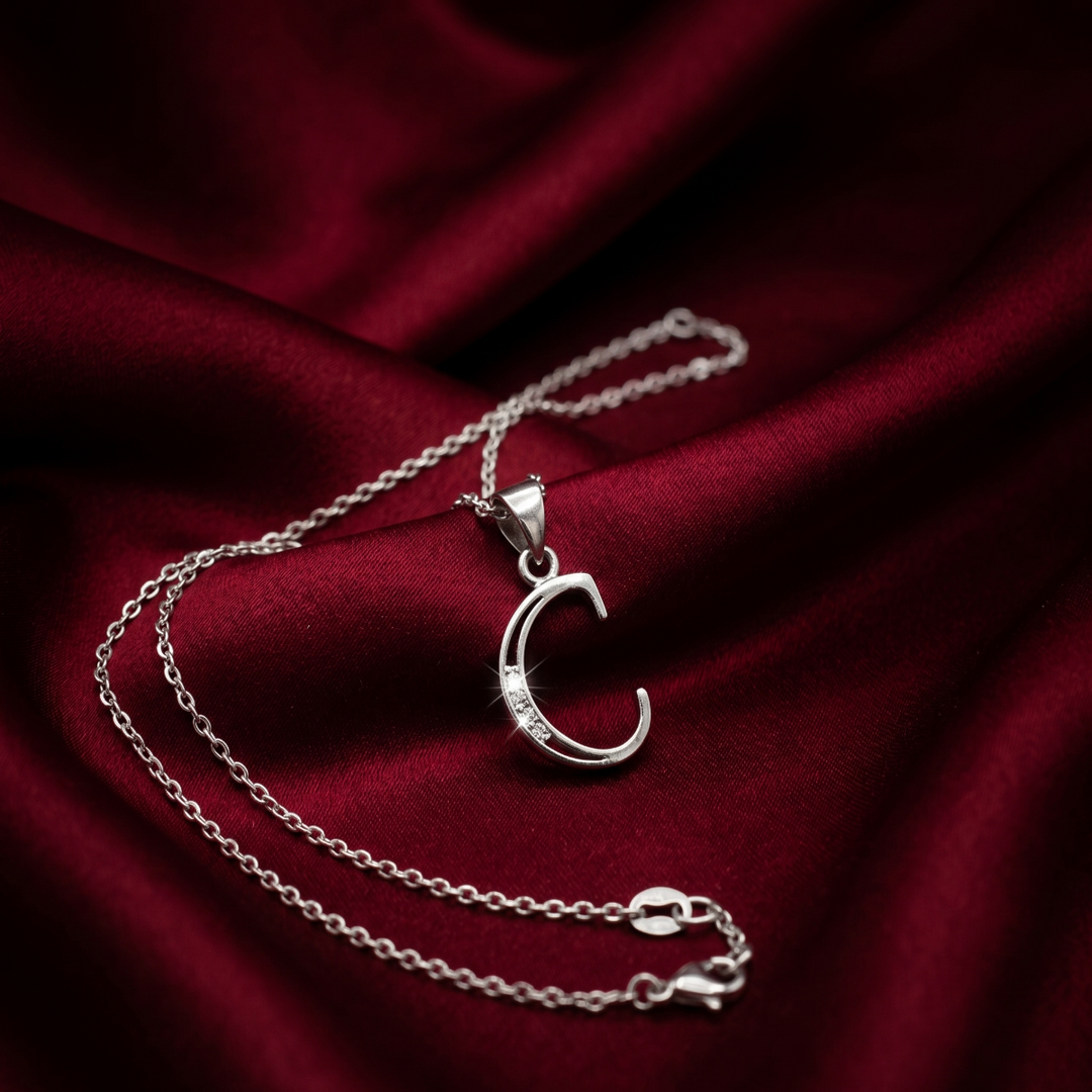 925 Sterling Silver Alphabet C Pendant Chain with Adjustable Length