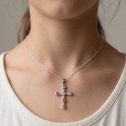 925 Sterling Silver Diamond Criss Cross Pendant Necklace with Adjustable Length