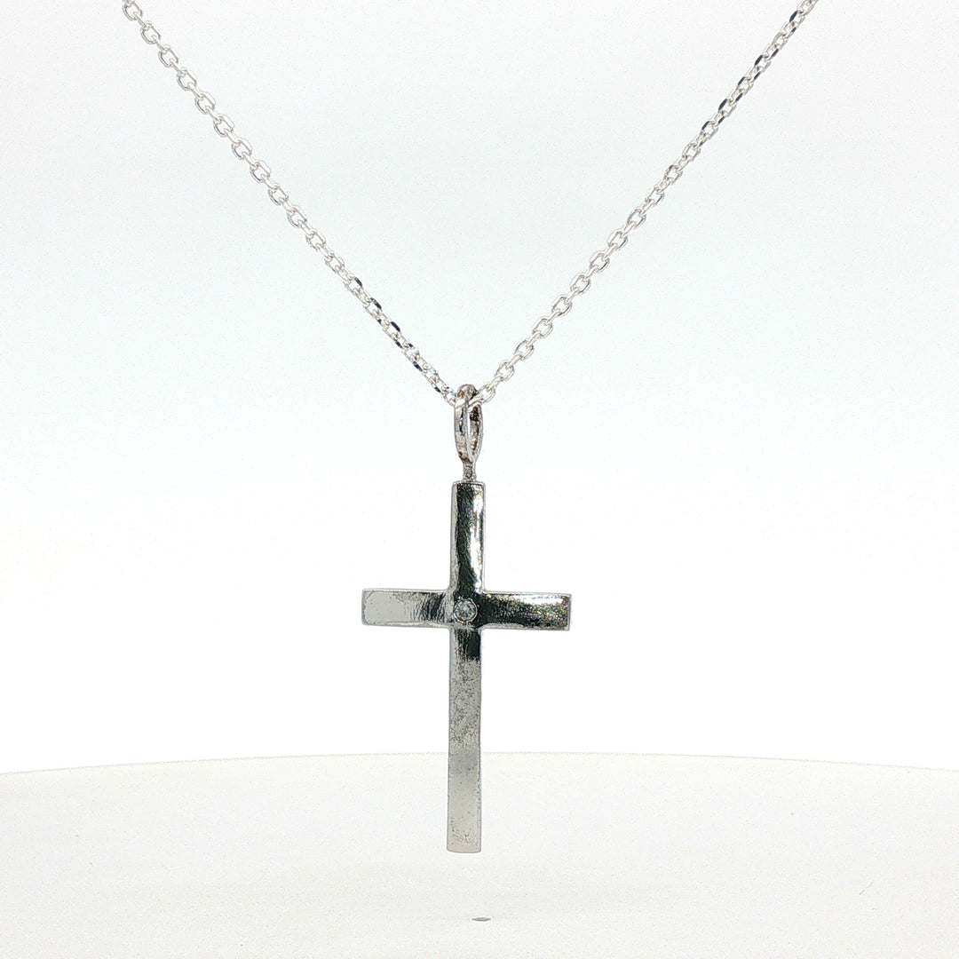 925 Sterling Silver Diamond Criss Cross Pendant Necklace with Adjustable Length