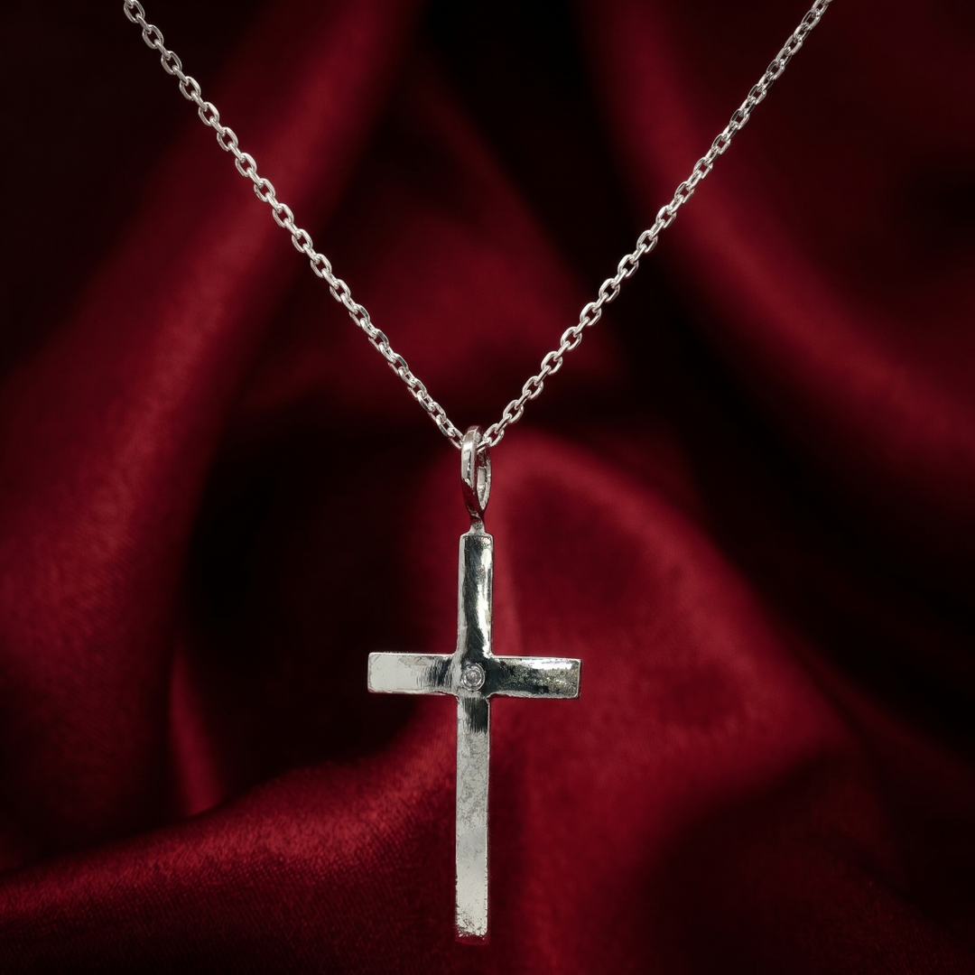 925 Sterling Silver Diamond Criss Cross Pendant Necklace with Adjustable Length