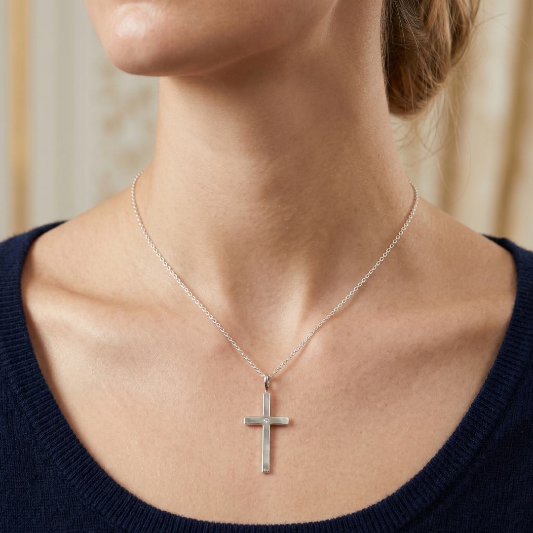 925 Sterling Silver Diamond Criss Cross Pendant Necklace with Adjustable Length