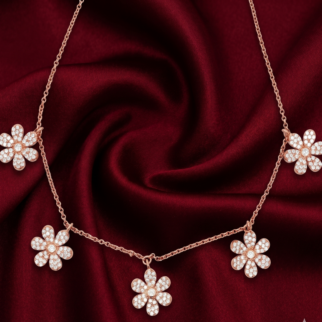 925 Sterling Silver Floral Necklace with Adjustable Length