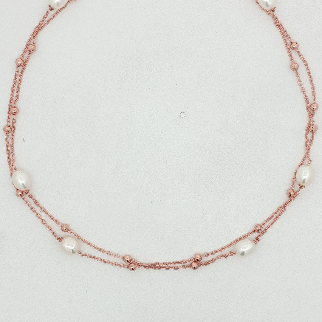 925 Sterling Silver Multilayer Pearl Necklace with Adjustable Length