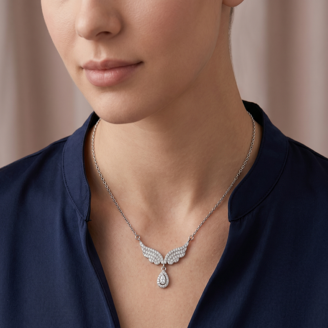 925 Sterling Silver Stud Diamond Pendant Necklace with Adjustable Length