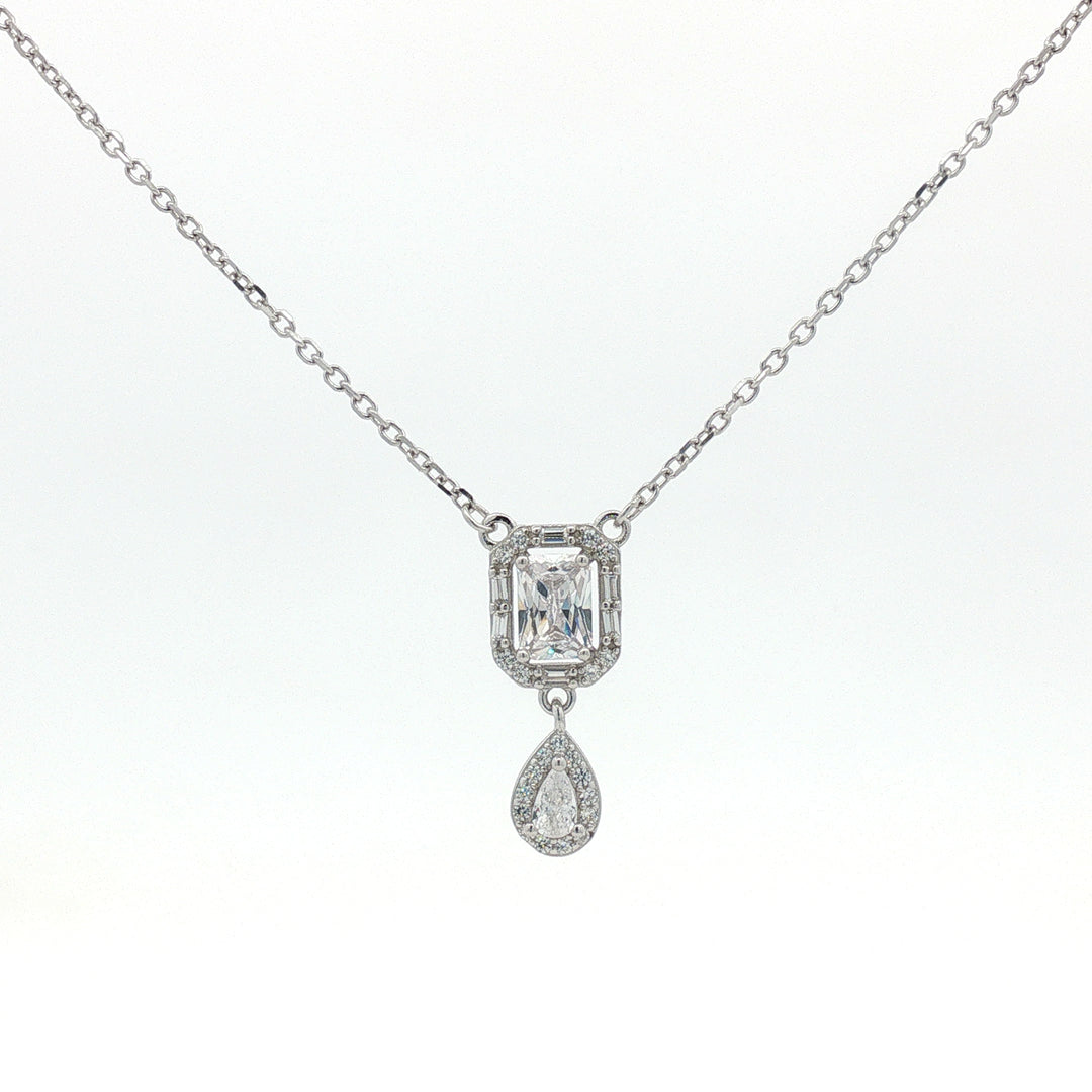 925 Sterling Silver Stud Diamond Pear Shape Pendant Necklace with Adjustable Length