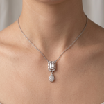 Load image into Gallery viewer, 925 Sterling Silver Stud Diamond Pear Shape Pendant Necklace with Adjustable Length