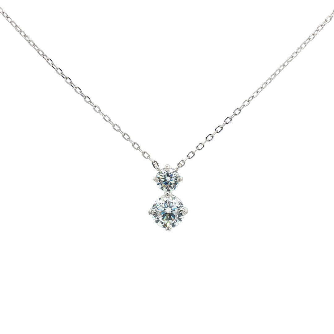 925 Sterling Silver Stud Diamond Pendant Necklace with Adjustable Length