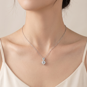 925 Sterling Silver Stud Diamond Pendant Necklace with Adjustable Length