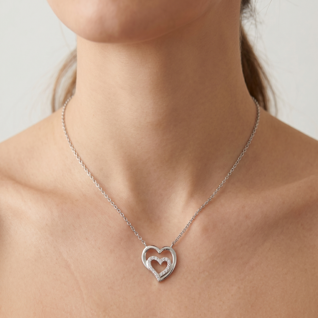 925 Sterling Silver Heart Pendant Necklace with Adjustable Length