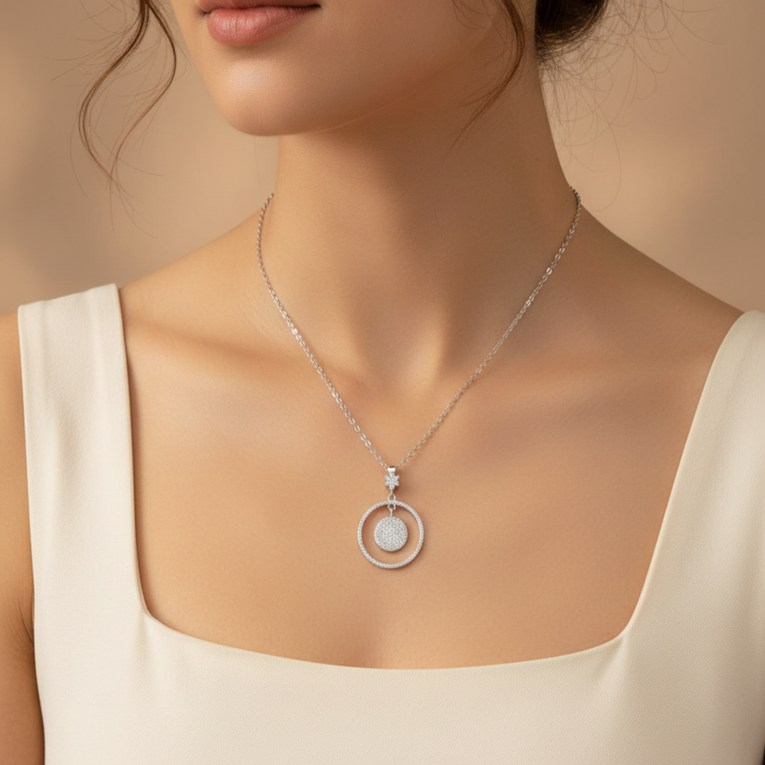 925 Sterling Silver Round Shape Pendant Necklace with Adjustable Length