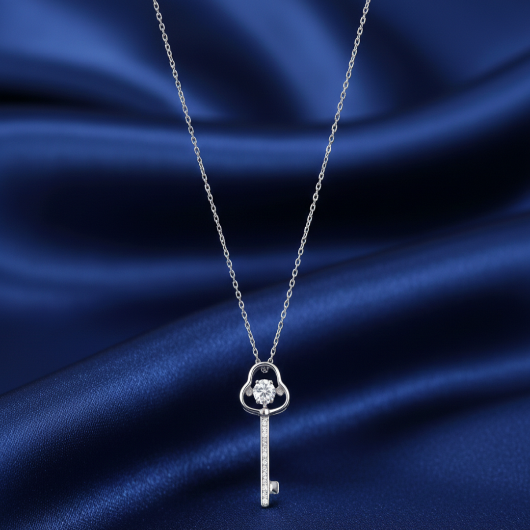 Dancing Diamond Solitaire 925 Silver Pendant Chain