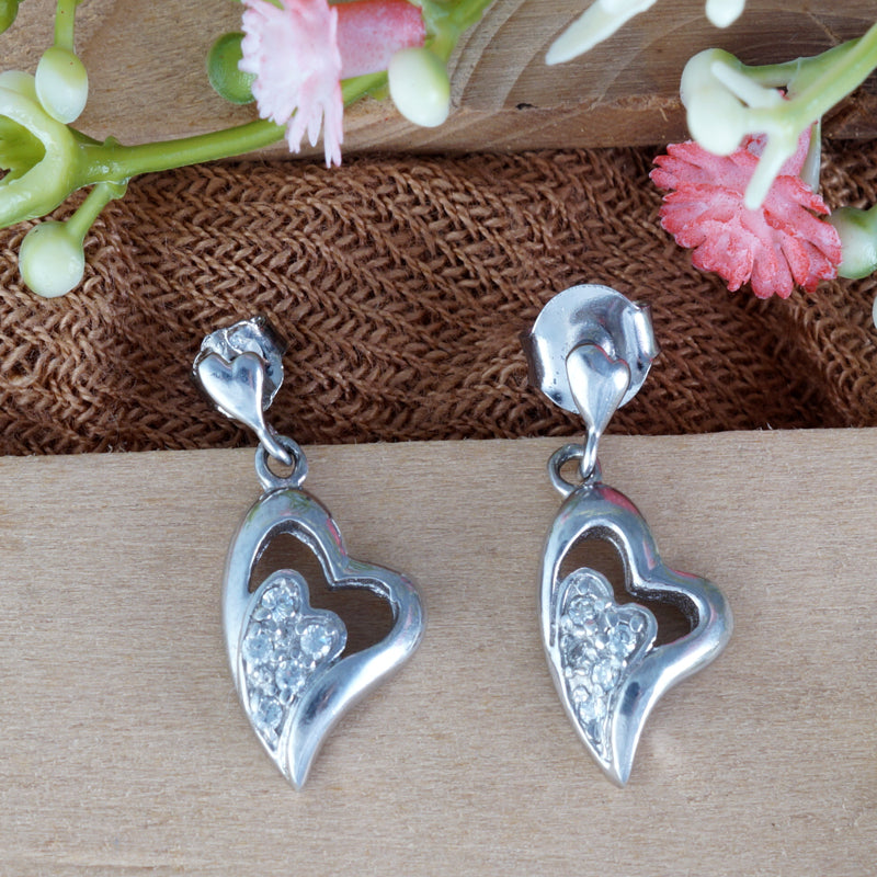 Heart in Heart  925 Sterling Silver Dangling  Earring