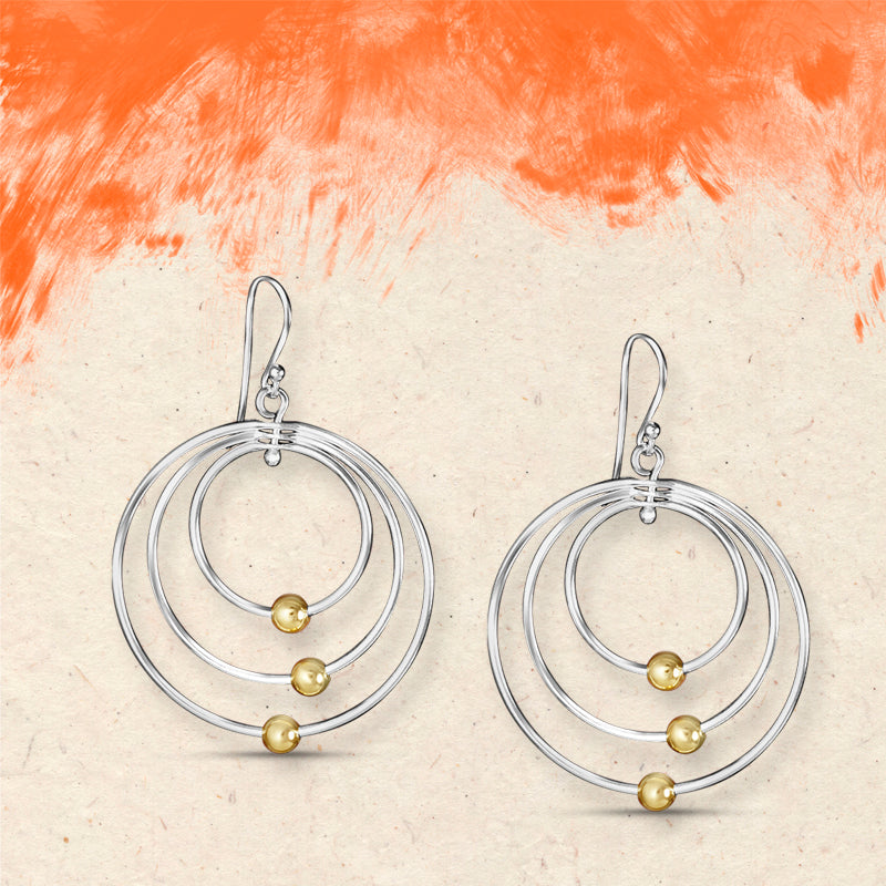 Trinity Circle Two Tone Link 925 Sterling Silver Earrings