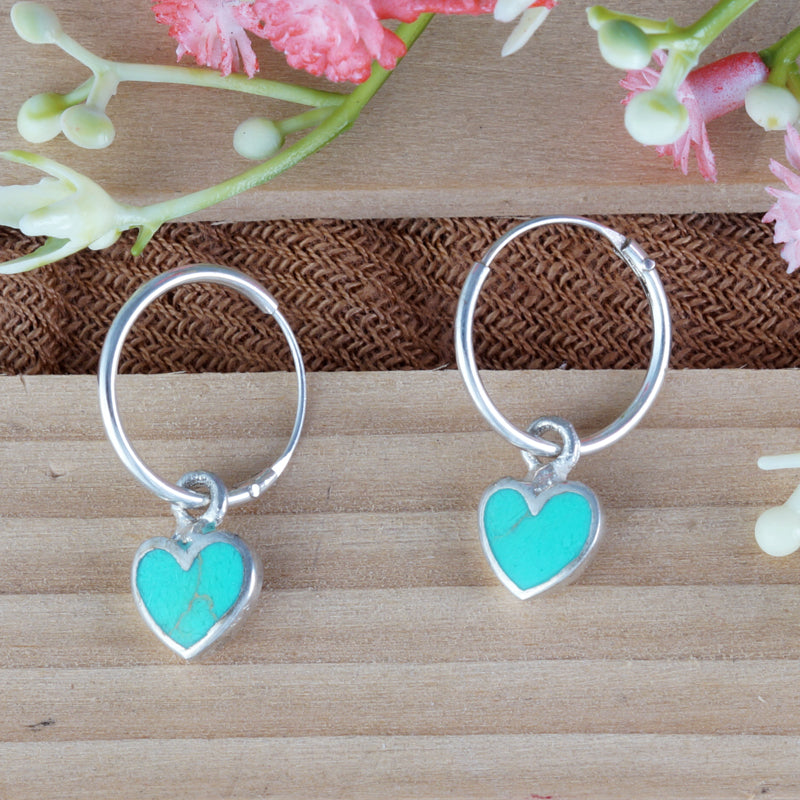 Turquoise Heart Bali 925 Sterling Silver Earrings