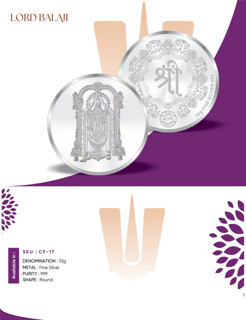 Balaji 999 purity Silver Coins  Available in 10 Gms