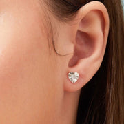 Solitaire Heart Sterling Silver Stud Earrings