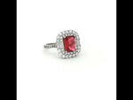 Load and play video in Gallery viewer, Dazzling 925 Sterling Silver Ruby-Tone Halo Ring with Sparkling Accents