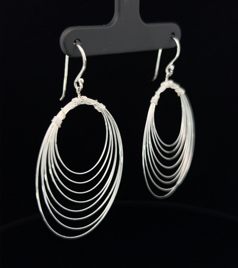 Graduating Circle Rhodium Plated 925 Sterling Silver Dangling Hook Earrings for Women